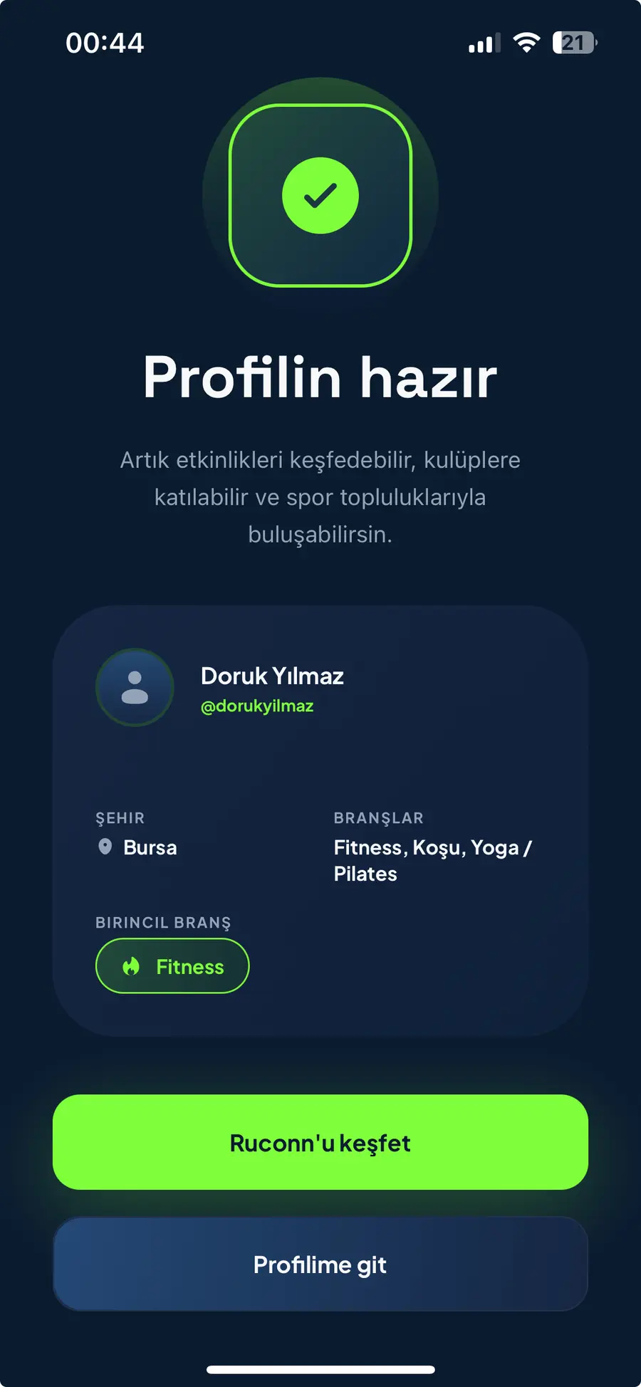 Ruconn profilin hazır ekranı