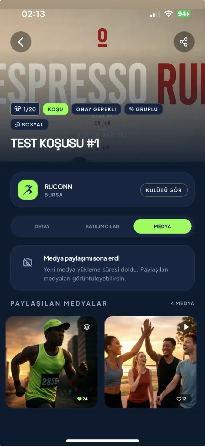 Tamamlanan etkinliğin medya arşivi ekranı