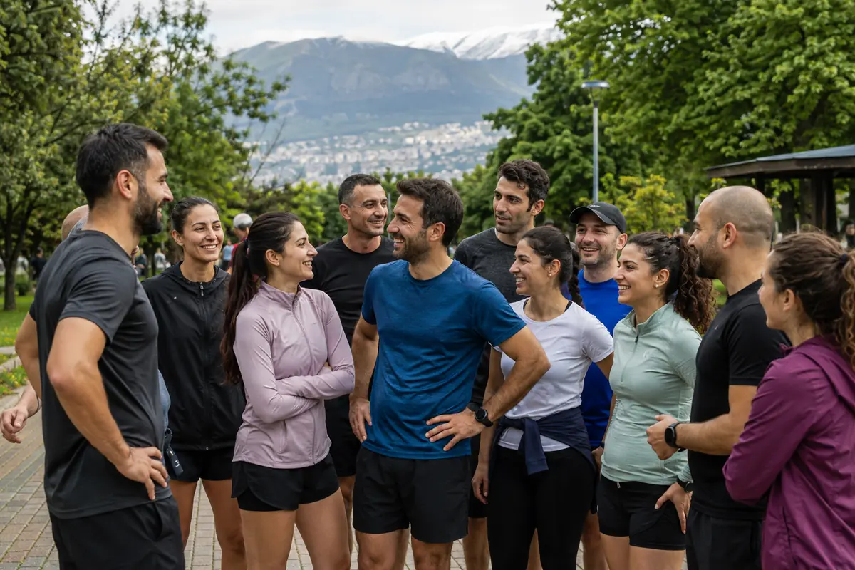 Koşu etkinliği sonrası bir araya gelen topluluk